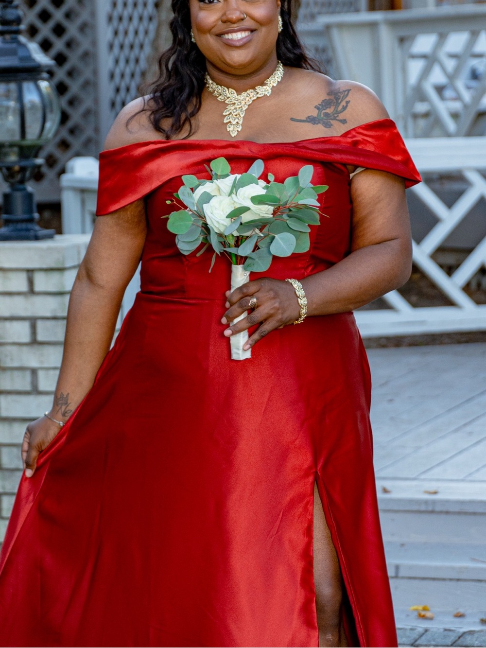 Off-Shoulder Satin One-Shoulder Red Evening Gown